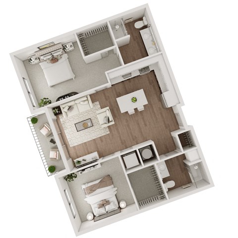 Two Bed Two Bath 1,003 SF Floor Plan at Echo Park in Omaha, NE